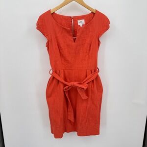 Milly of New York Dress Sz‎ 6 Orange Cotton Pockets Belted Preppy City Classic